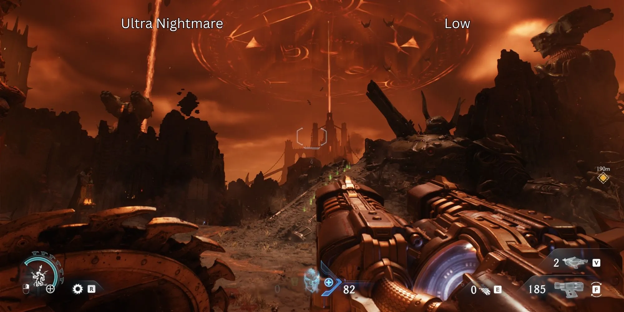 So sánh đồ họa ở các mức cài đặt preset Low và Ultra Nightmare trong DOOM: The Dark Ages