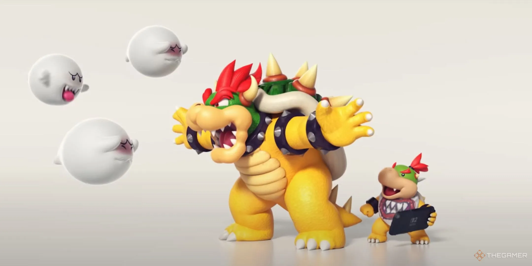 Bowser bảo vệ Baby Bowser khỏi những con Boo quấy rối, minh họa cho tính năng báo cáo người chơi.