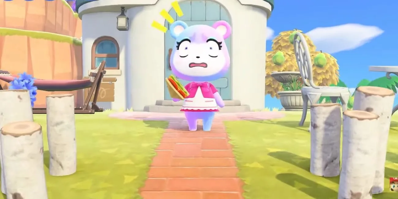 Cư dân Judy ngạc nhiên cầm bánh sandwich trong Animal Crossing New Horizons