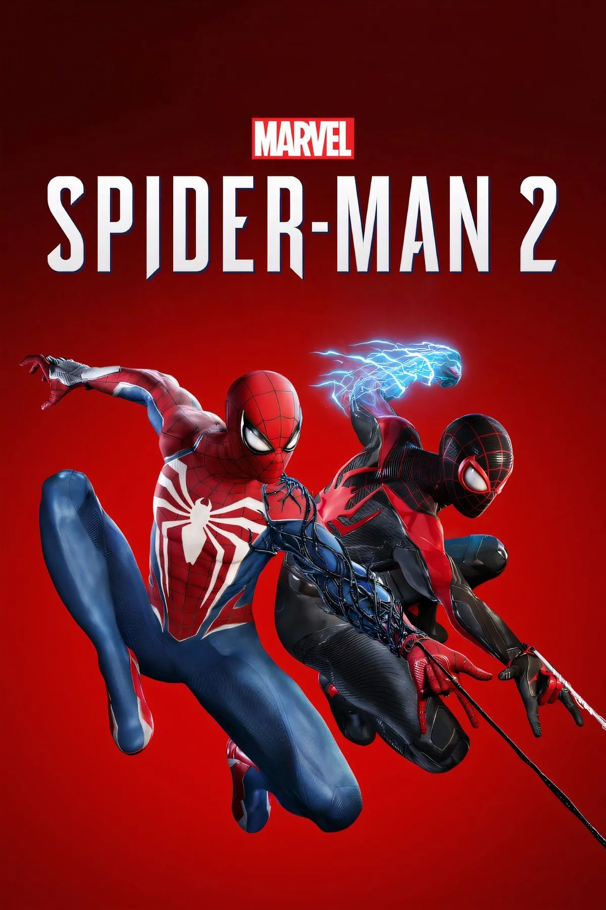 Ảnh bìa Marvel's Spider-Man 2 với hai Người Nhện Peter và Miles