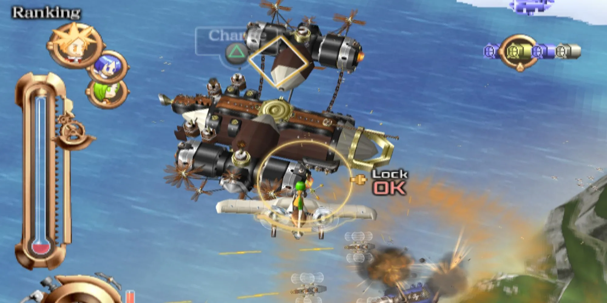 Ảnh minh họa lối chơi không chiến arcade trong game Skygunner trên PS2