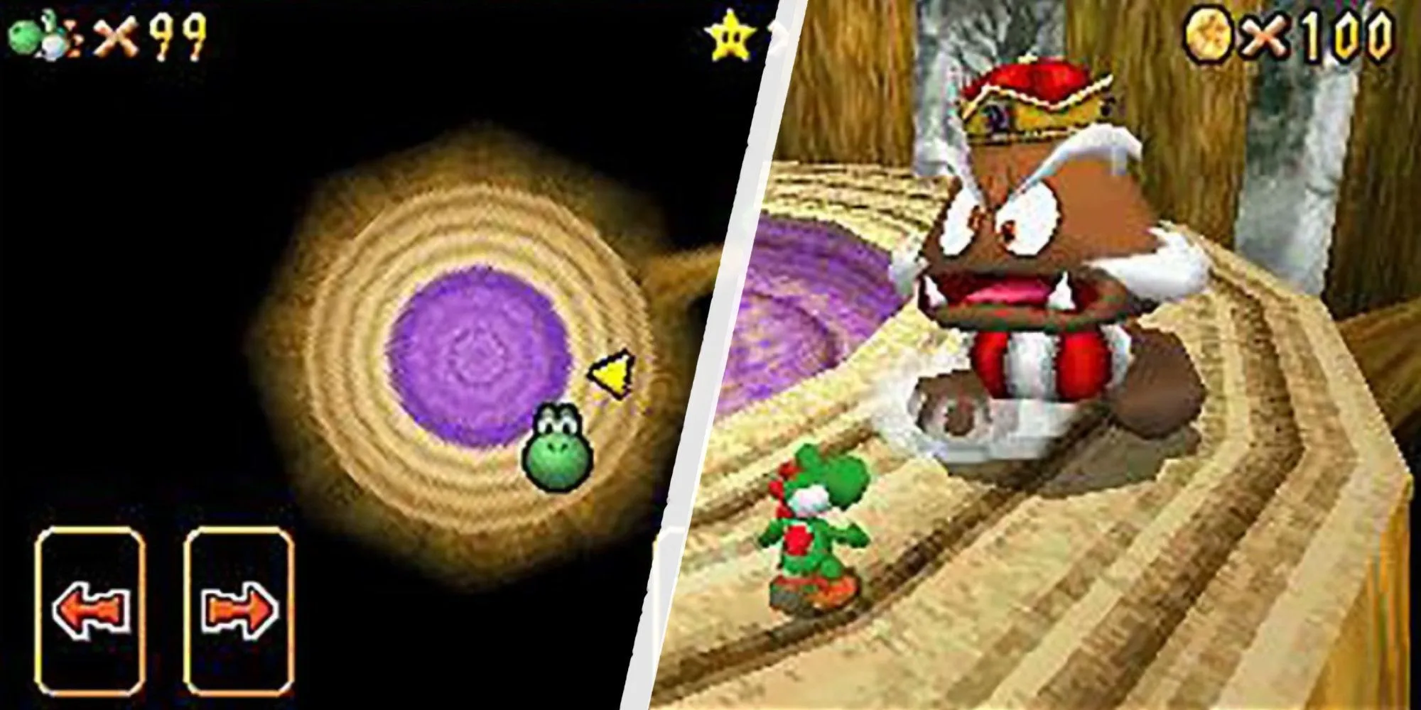 Bản đồ mini và boss Vua Goomba cạnh nhau trong Super Mario 64 DS.