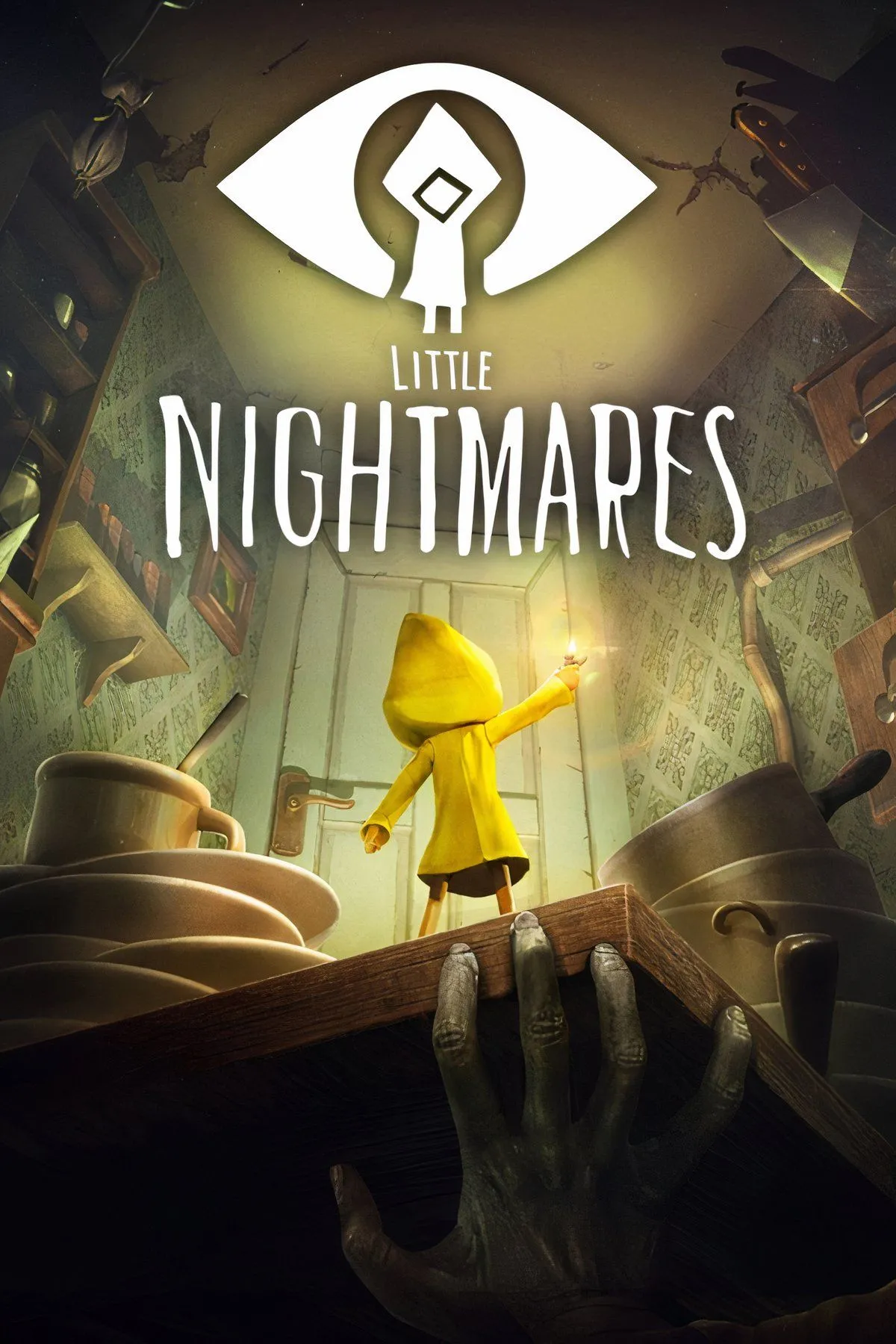 Bìa game Little Nightmares với hình ảnh Six bé nhỏ đối mặt với thế giới rộng lớn và kỳ quái