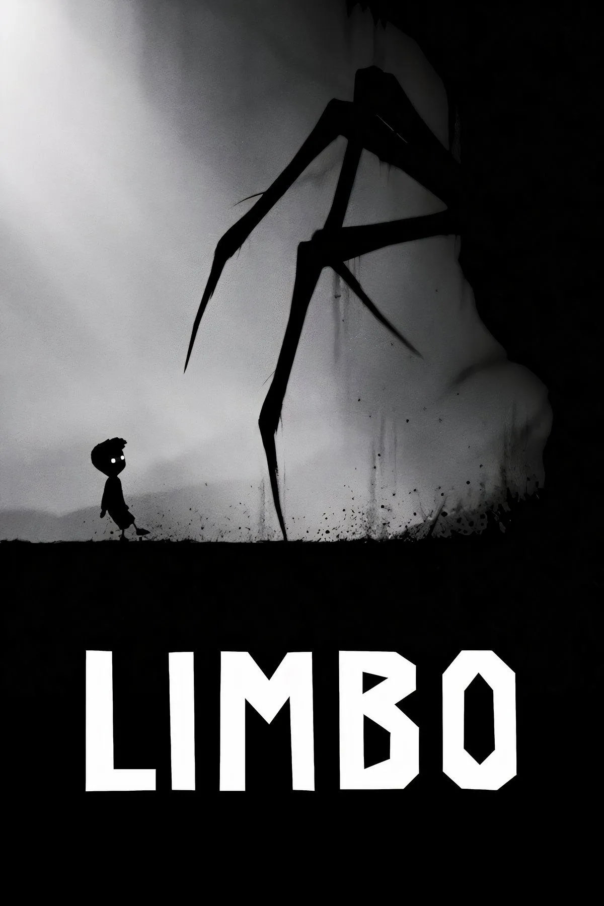 Bối cảnh u tối trong game Limbo, một tựa game platformer kinh dị với đồ họa đen trắng, nơi một cậu bé đơn độc đối mặt với những cạm bẫy chết người và quái vật bóng đêm.