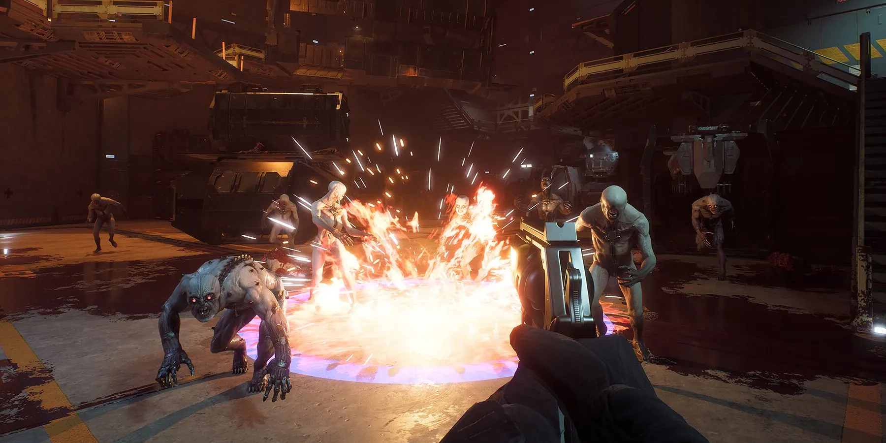 Cảnh cháy nổ hoành tráng trong Killing Floor 3, thể hiện độ khốc liệt của trận chiến
