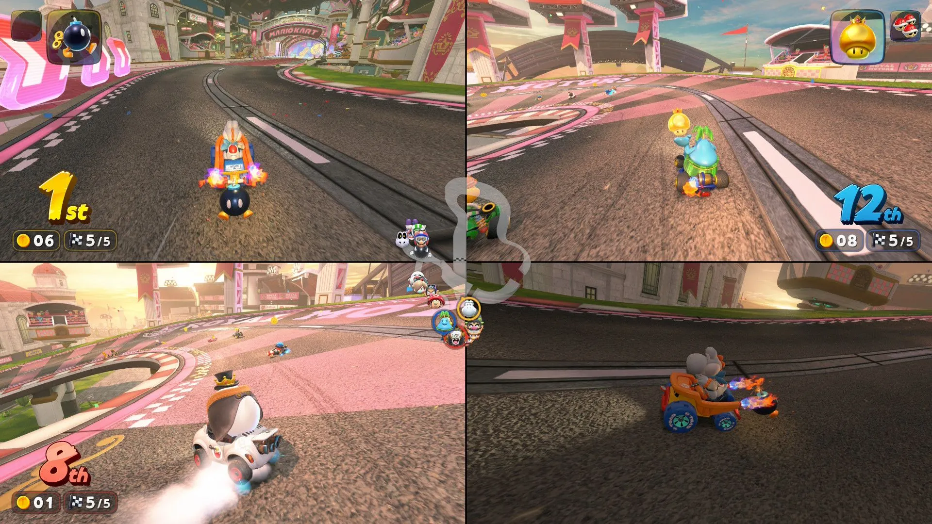 Cảnh đua 24 người đầy kịch tính trong chế độ multiplayer của Mario Kart World