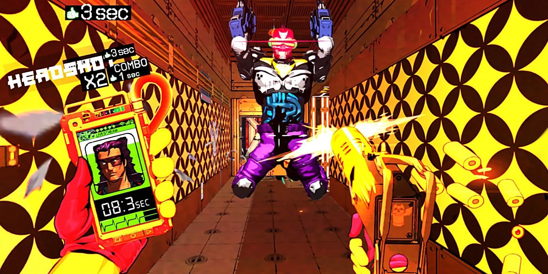 Cảnh hành động bắn hạ kẻ thù trong môi trường neon của Mullet MadJack
