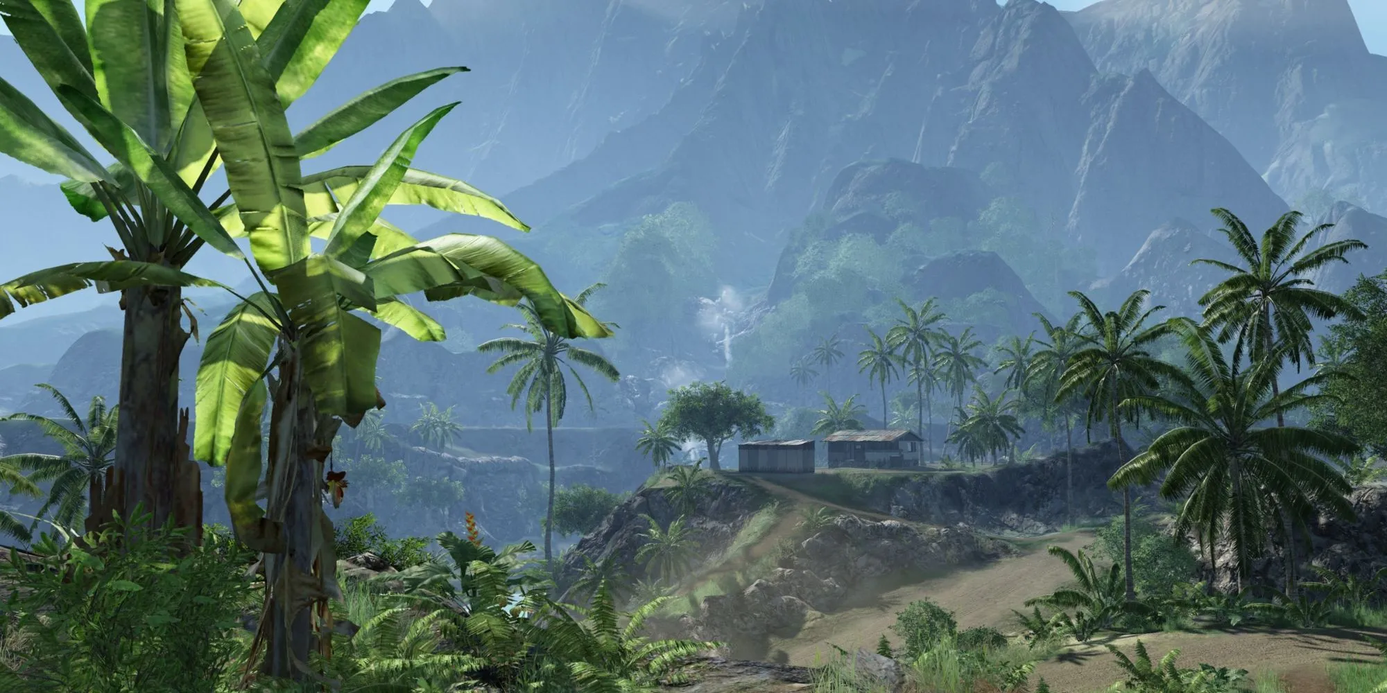 Cảnh rừng trong game Crysis 2007, nổi bật đồ họa tiên tiến và chi tiết môi trường