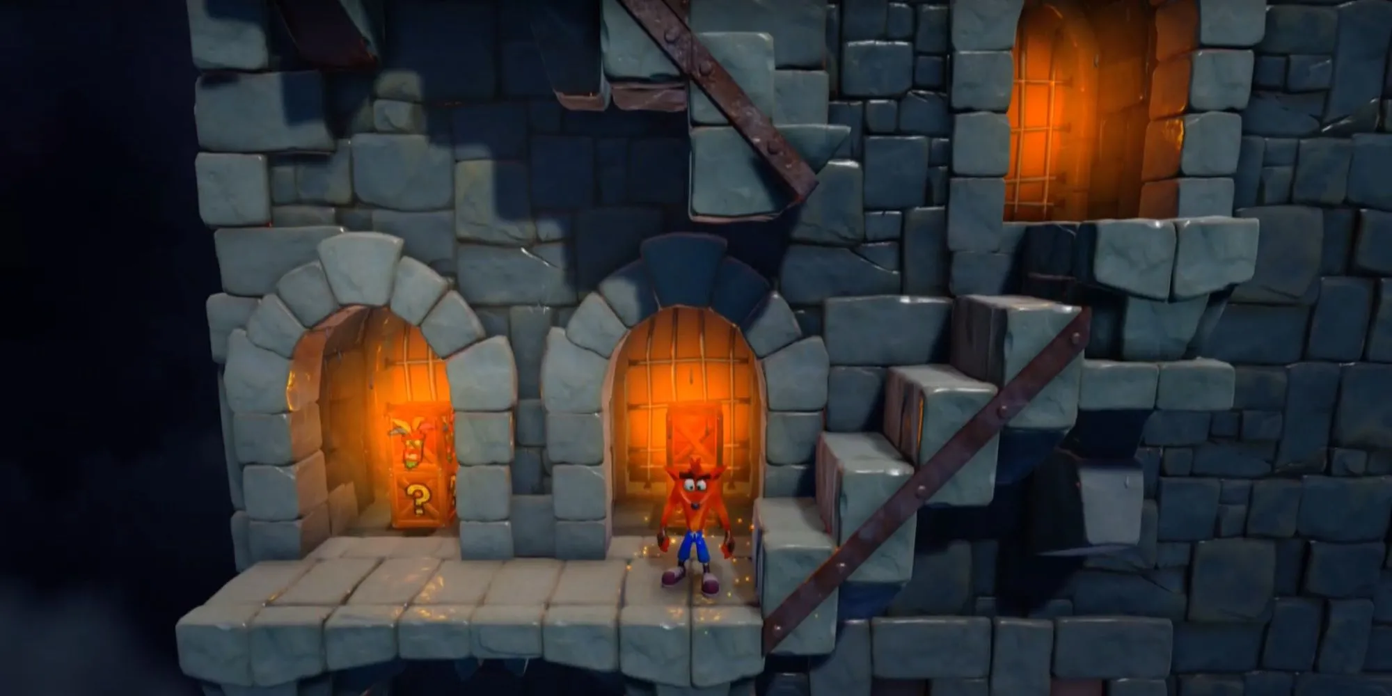 Crash Bandicoot đứng trước cầu thang trong màn Stormy Ascent đầy thử thách của Crash Bandicoot N. Sane Trilogy