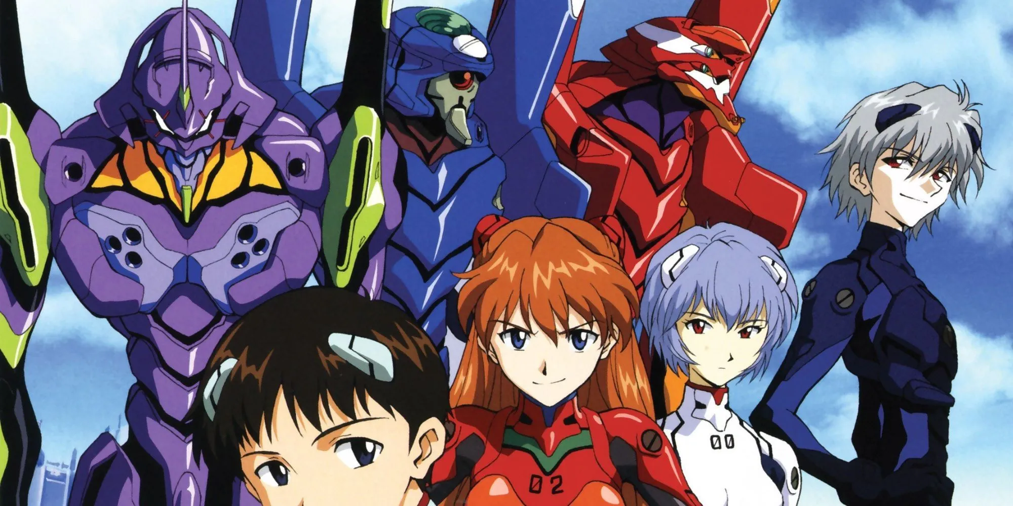 Dàn nhân vật chính và các cỗ máy Evangelion biểu tượng của họ