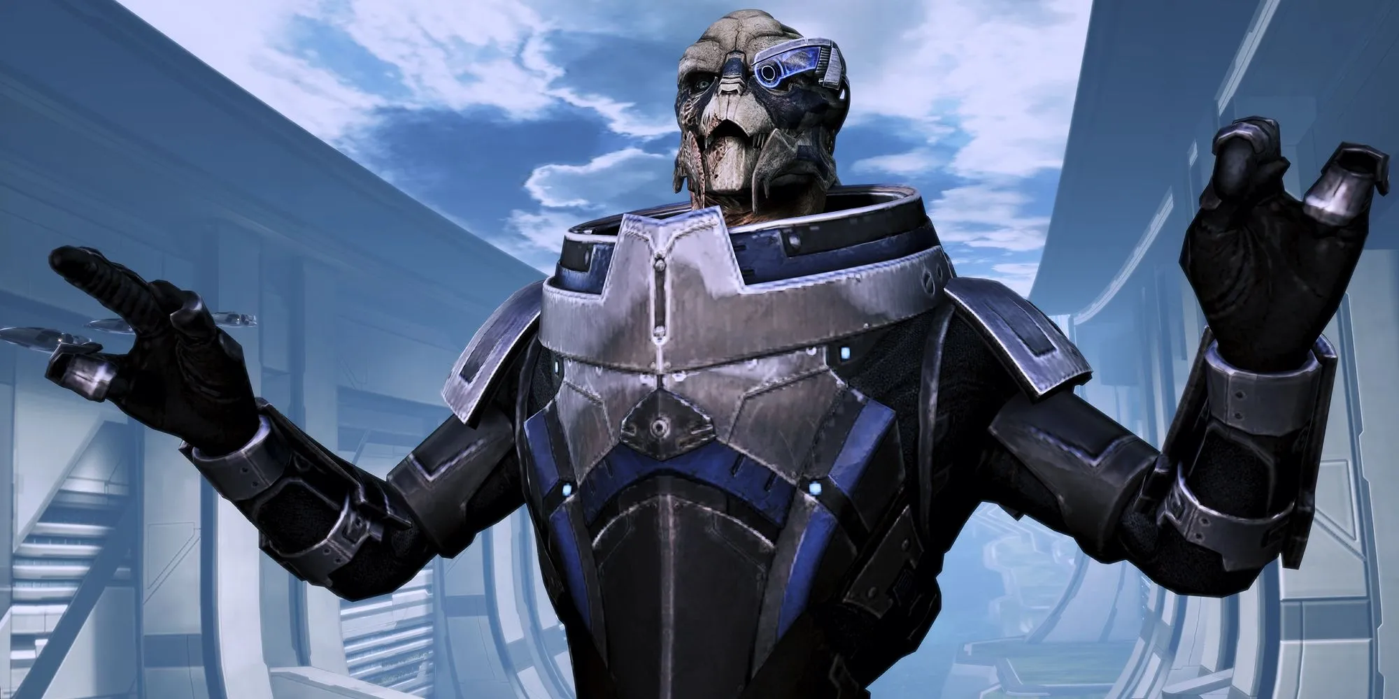 Garrus Vakarian, nhân vật Turian được yêu mến trong Mass Effect, khoác trên mình bộ giáp đặc trưng và thể hiện phong thái dũng mãnh của một xạ thủ.