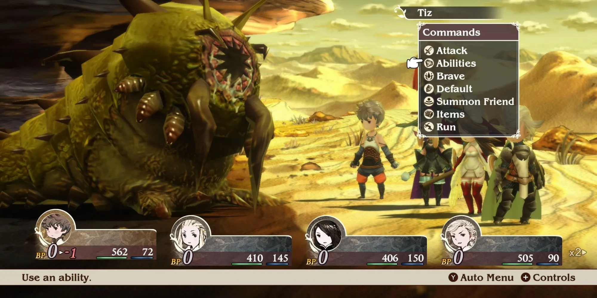 Giao diện chiến đấu đặc trưng với Brave/Default trong Bravely Default Flying Fairy HD Remaster