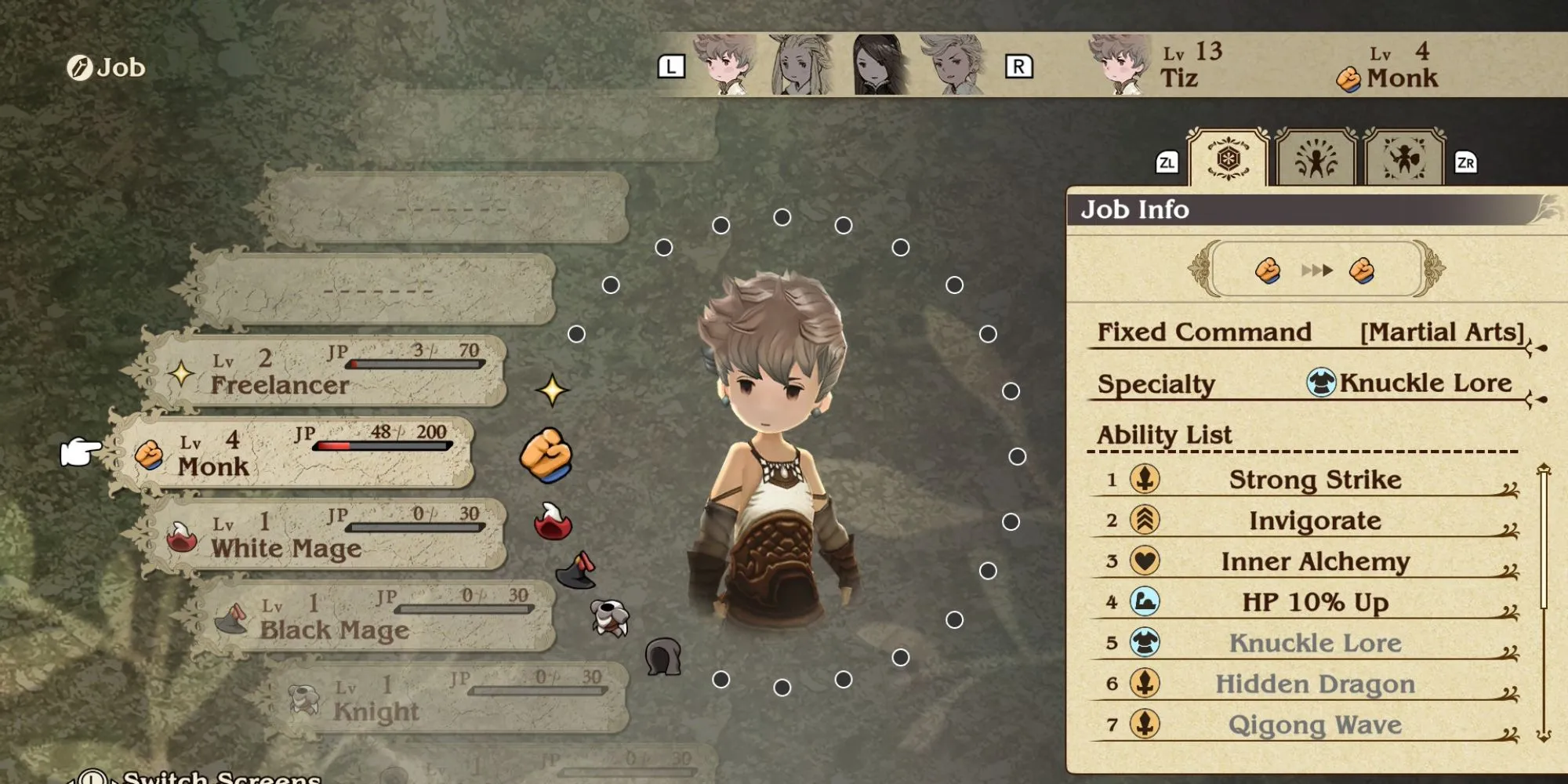 Giao diện chọn Job và hệ thống Job trong Bravely Default HD Remaster