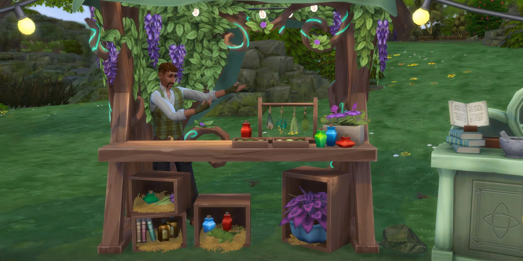 Giao diện quản lý các bệnh trạng Ailments trong The Sims 4, minh họa công dụng của Lightning Root trong điều chế thuốc