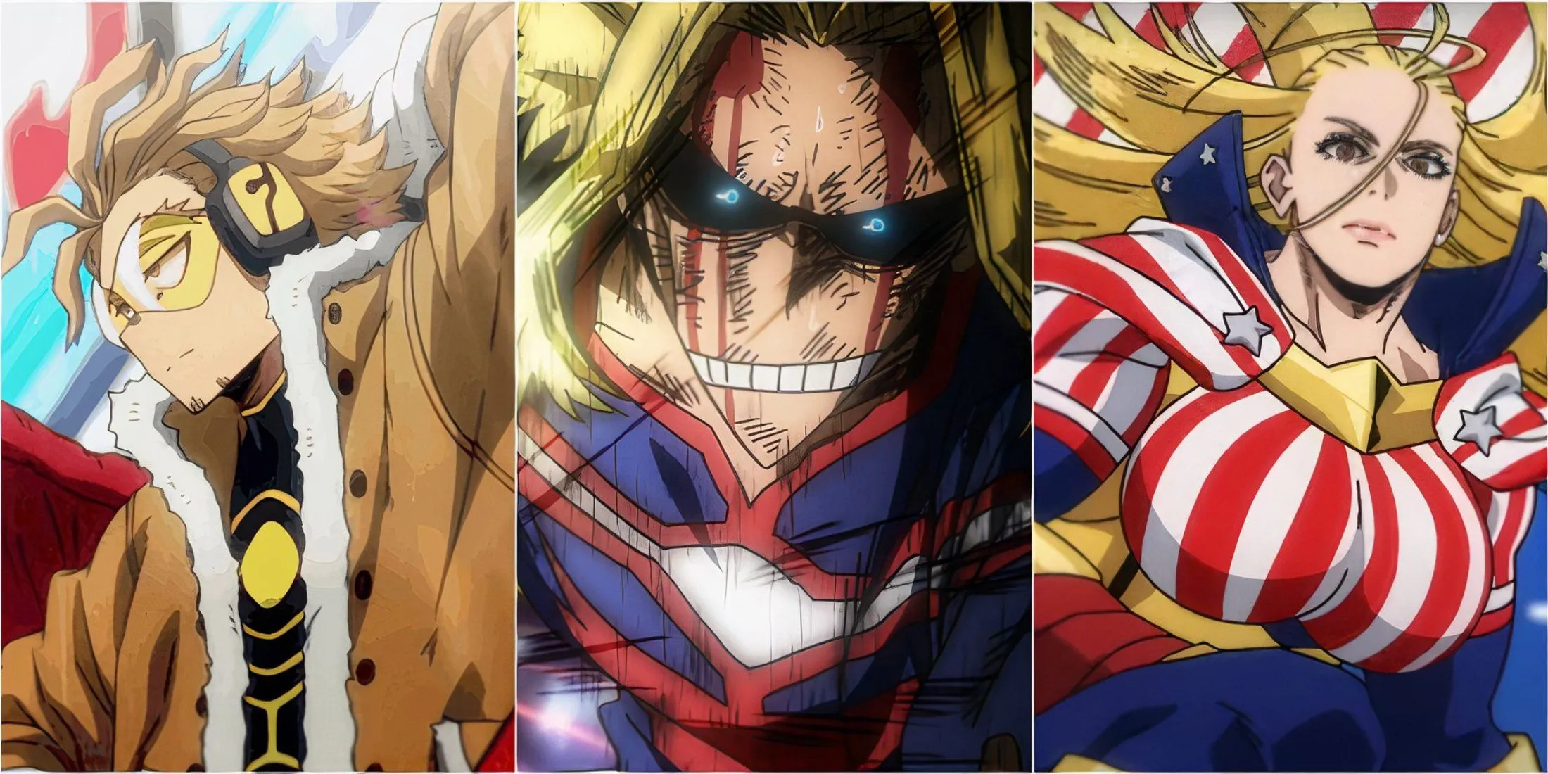 Hawks, All Might, và Star and Stripes trong My Hero Academia