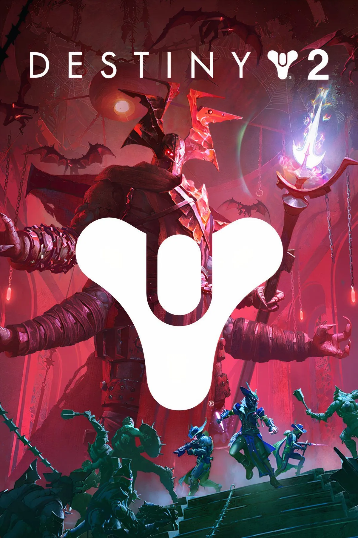 Hình ảnh bìa tổng hợp của tựa game Destiny 2, thể hiện vũ trụ rộng lớn và các lớp Guardian biểu tượng.