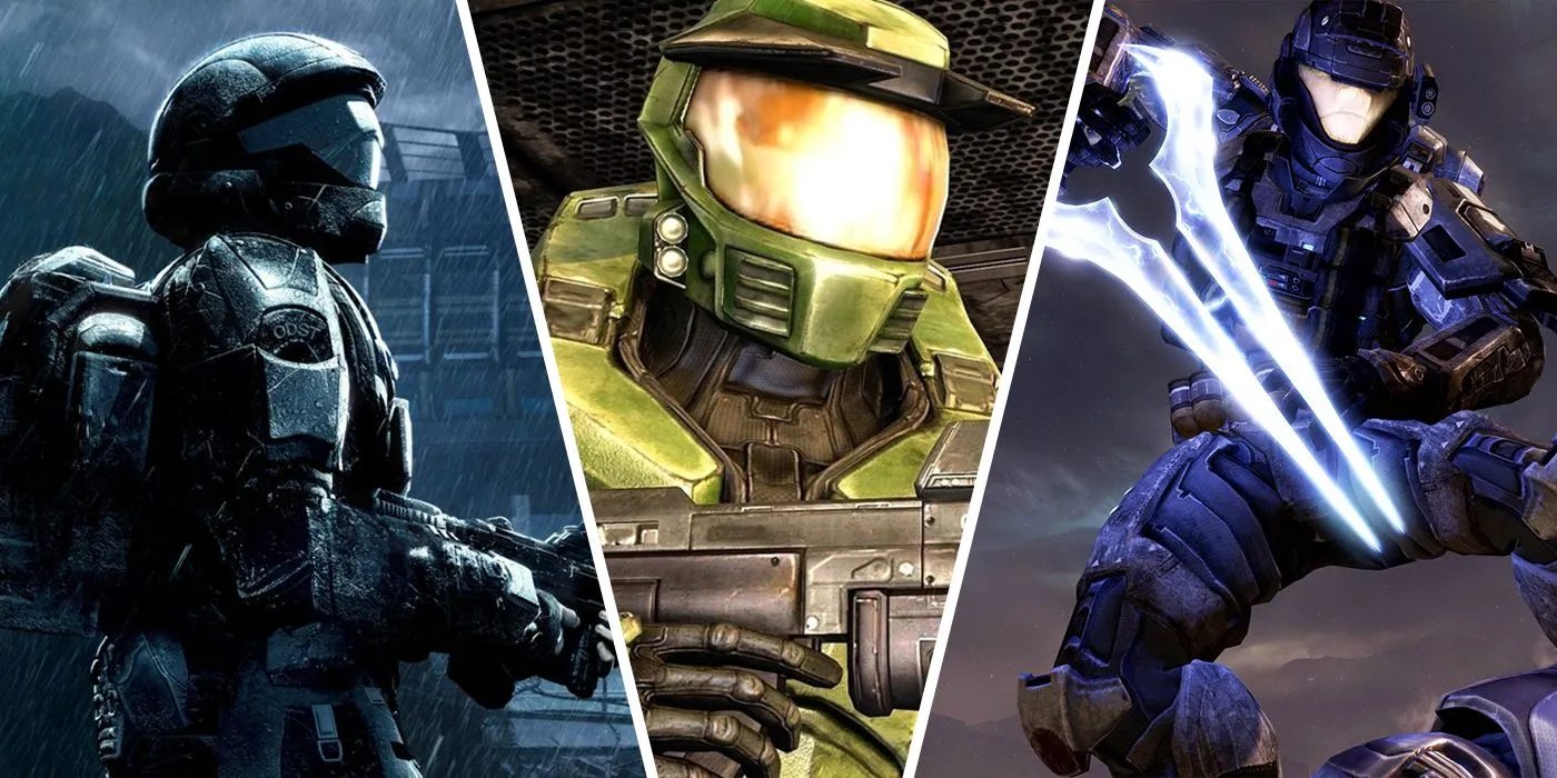 Hình ảnh các nhân vật chính từ Halo: The Master Chief Collection, bao gồm Master Chief, The Rookie và Noble Six