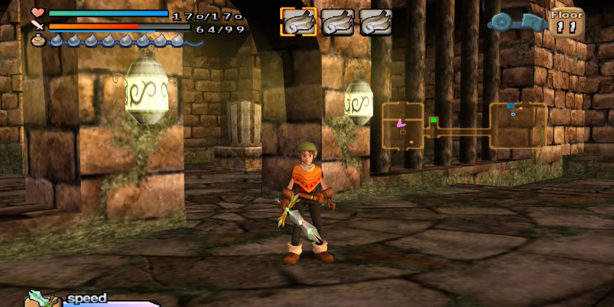 Hình ảnh trong game Dark Cloud trên PS2 cho thấy lối chơi nhập vai hành động