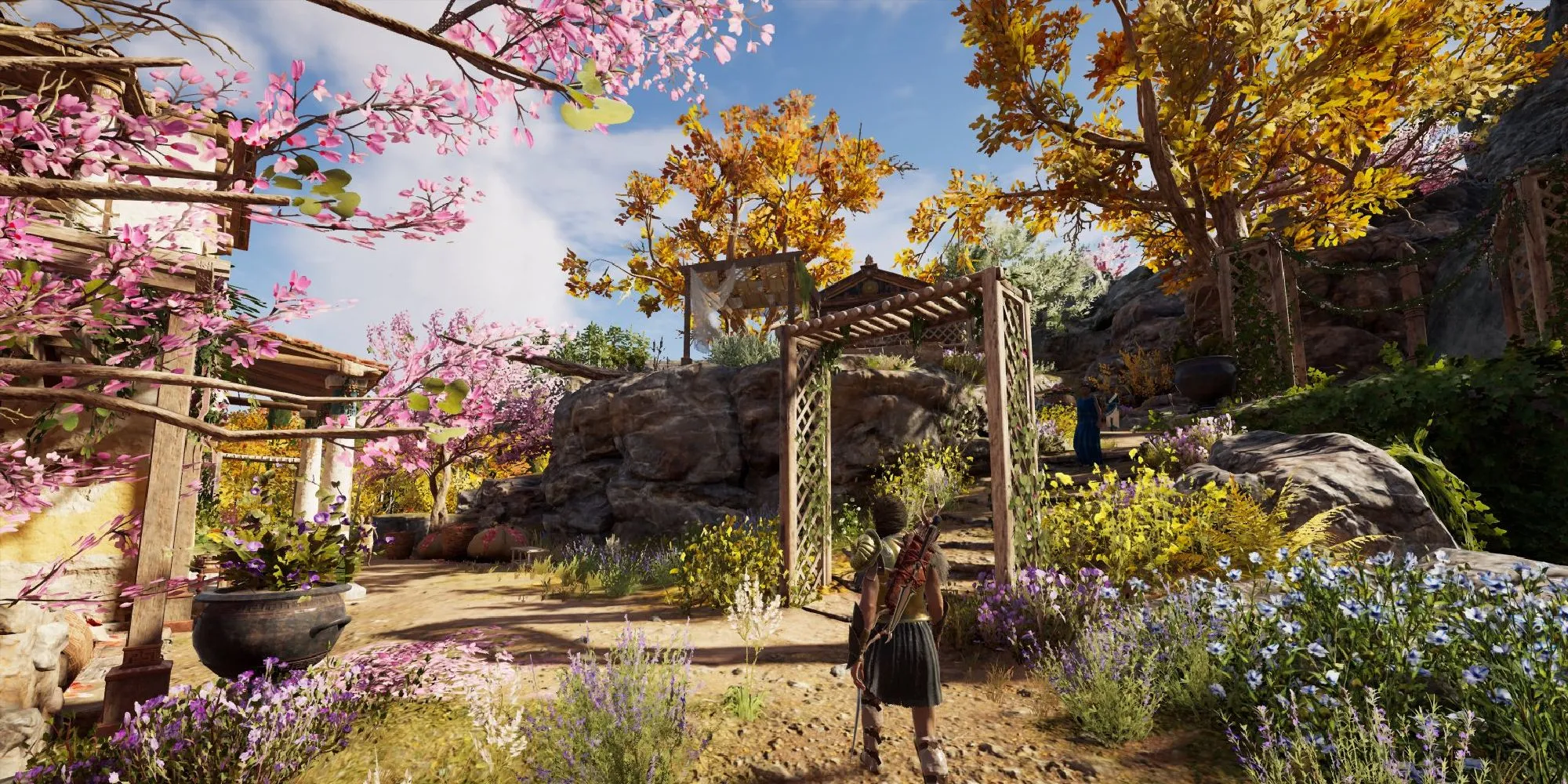 Kassandra bước vào Lalaia trong Assassin's Creed Odyssey, khám phá địa điểm mới.