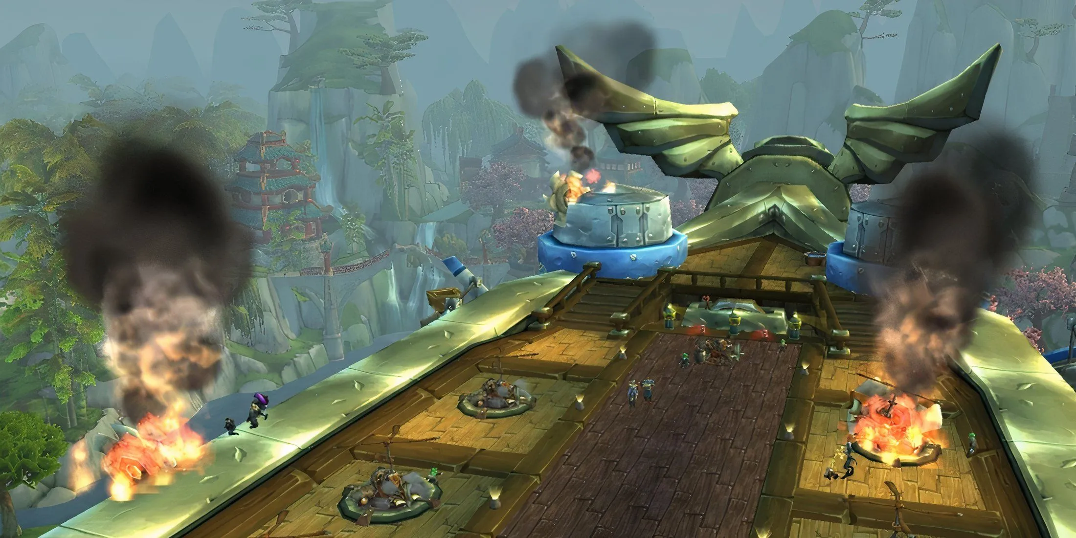 Khung cảnh nhìn từ phi thuyền Skyfire của phe Alliance trong WoW Mists of Pandaria