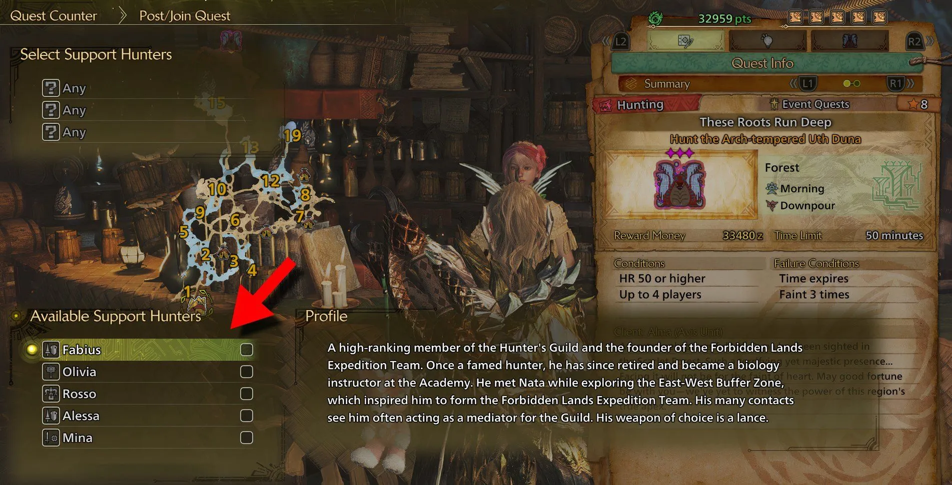 lựa chọn Fabius làm Support Hunter trong Monster Hunter Wilds