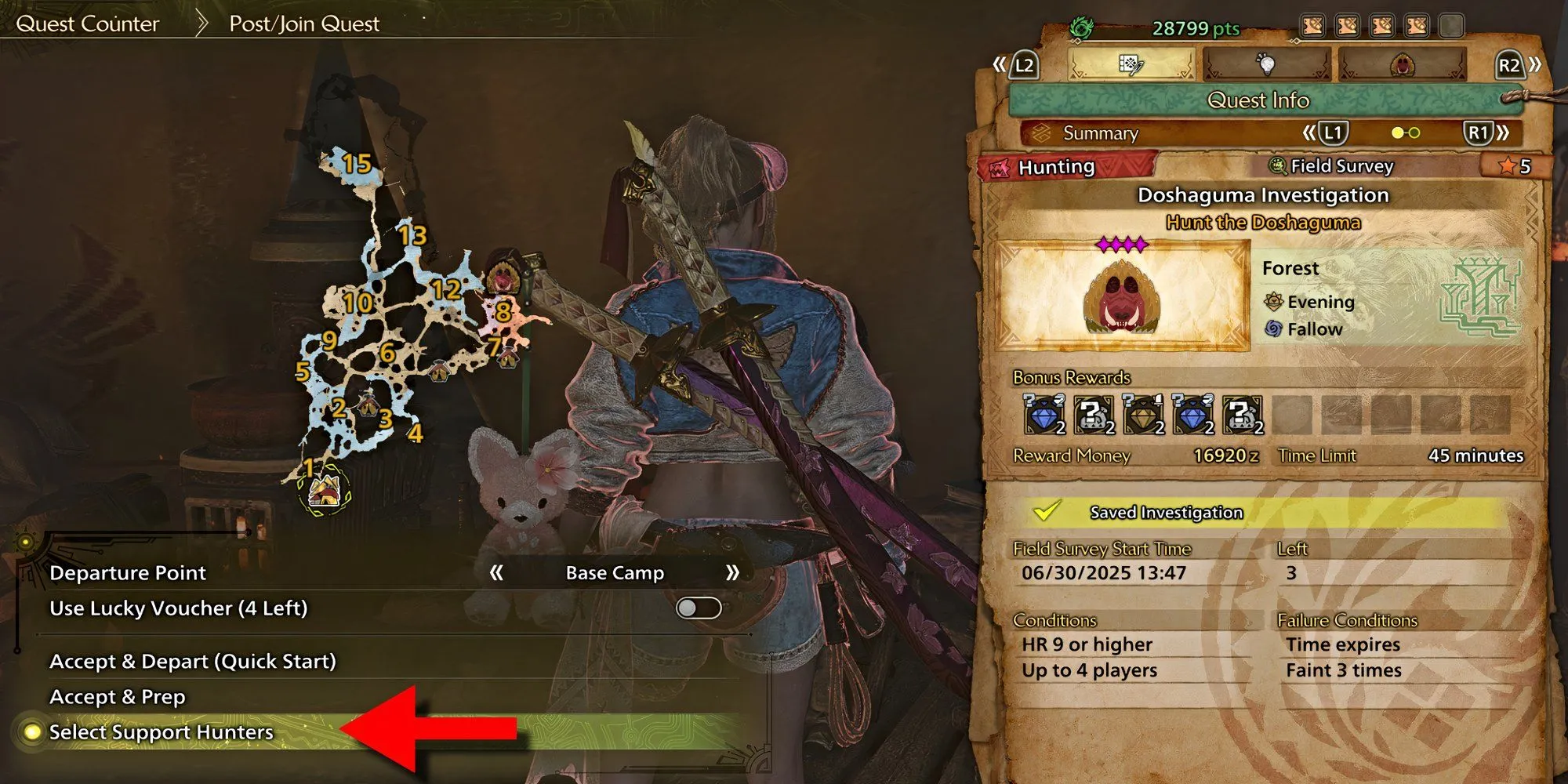 lựa chọn Support Hunter trong menu Monster Hunter Wilds