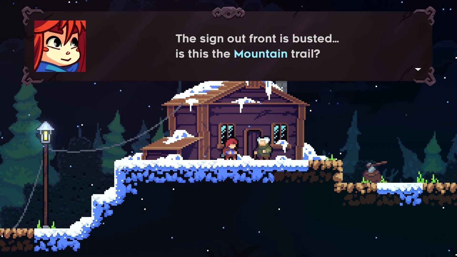 Madeline trên núi Celeste, thể hiện một trong những khung cảnh nền đẹp mắt và chi tiết của game