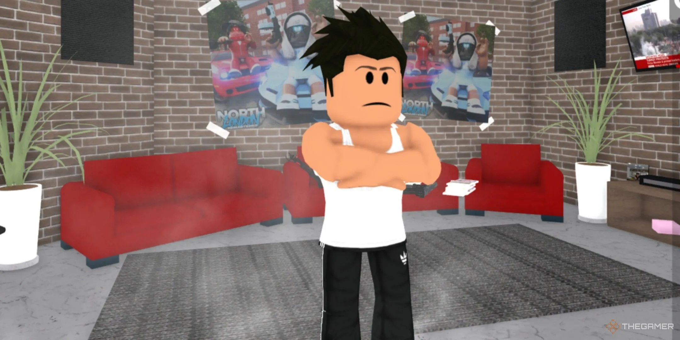 Một nhân vật đang chơi trong game North London Remastered trên nền tảng Roblox, minh họa khả năng sáng tạo không giới hạn.