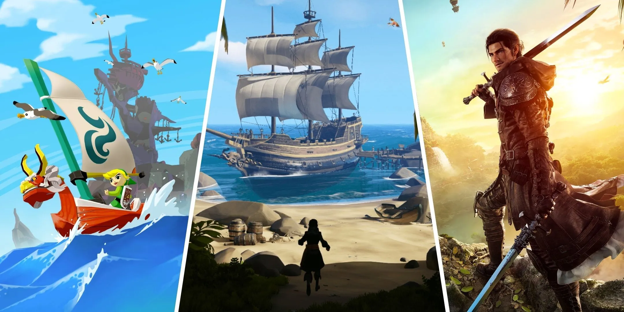 Nghệ thuật quảng cáo từ The Legend of Zelda, Sea of Thieves và Final Fantasy XIV, đại diện cho các tựa game nhiều game thủ yêu thích.