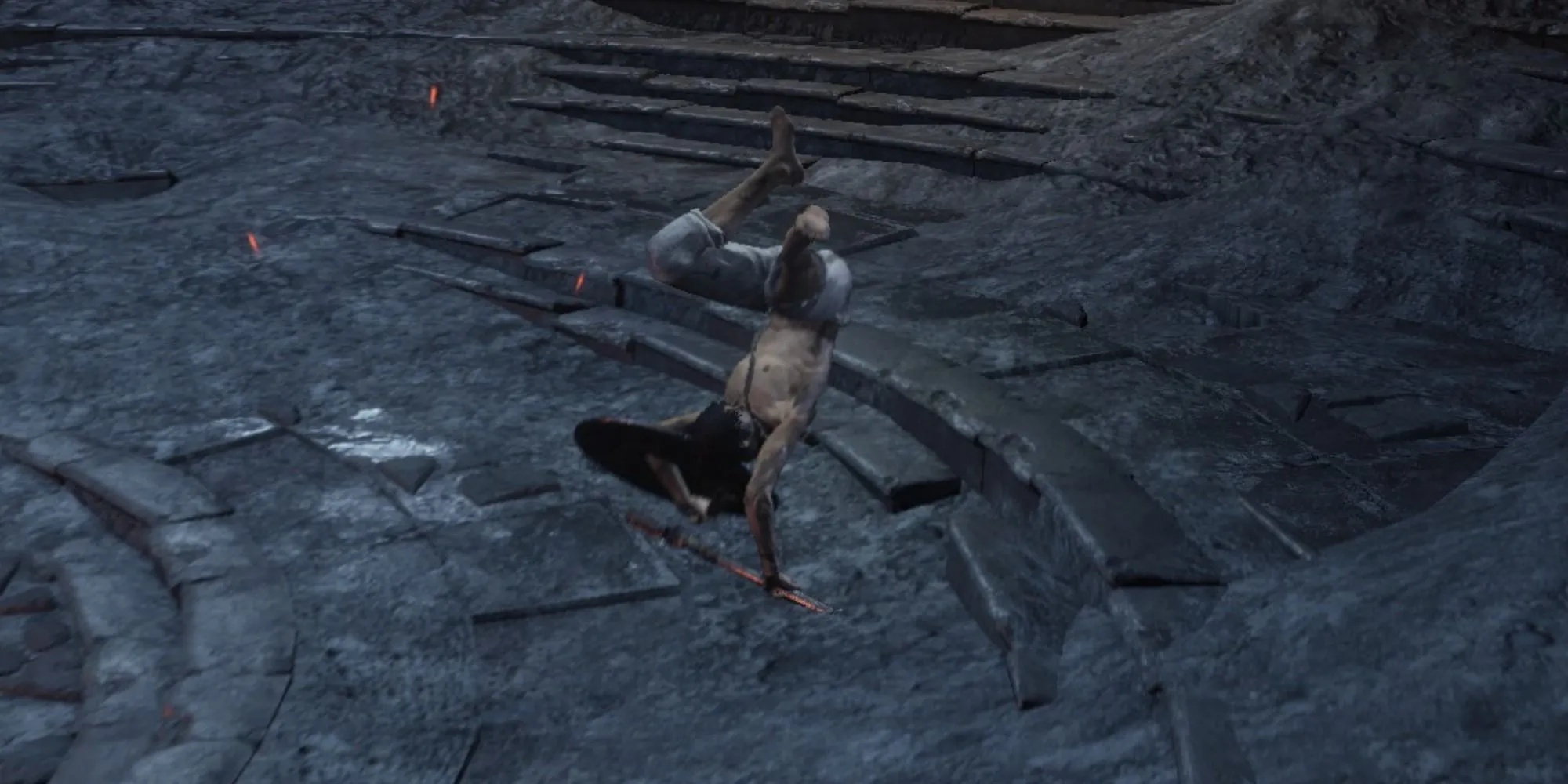 Người chơi Dark Souls 3 thực hiện động tác né tránh, minh họa cho tác động của gánh nặng trang bị.