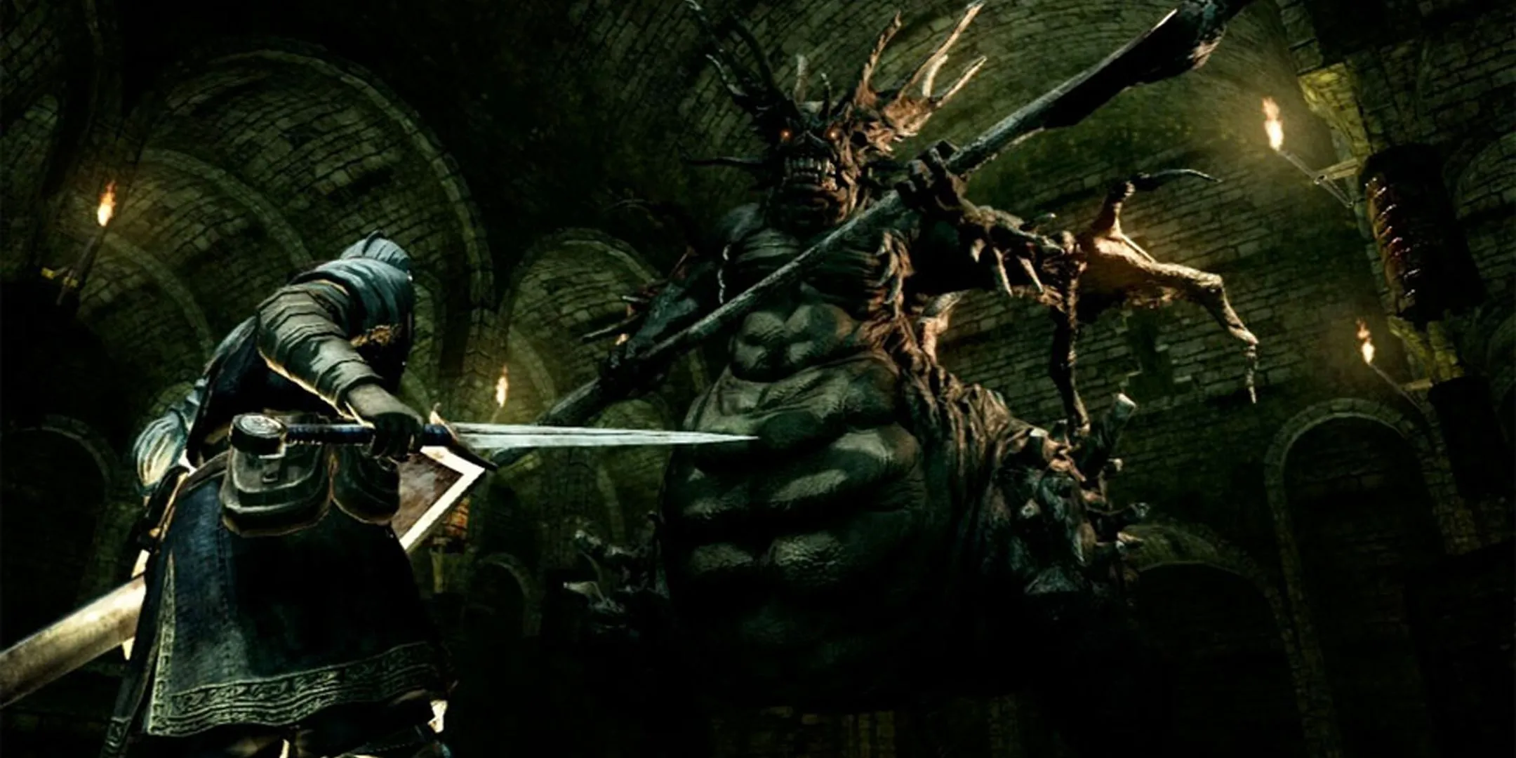 Người chơi Dark Souls chuẩn bị chiến đấu với Stray Demon dưới Undead Asylum, minh họa cho việc phân phối chỉ số không hiệu quả.