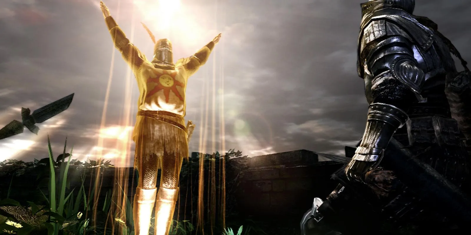 Người chơi Dark Souls đứng trước Solaire được triệu hồi, liên quan đến việc vô tình làm hỏng cốt truyện khi summon.