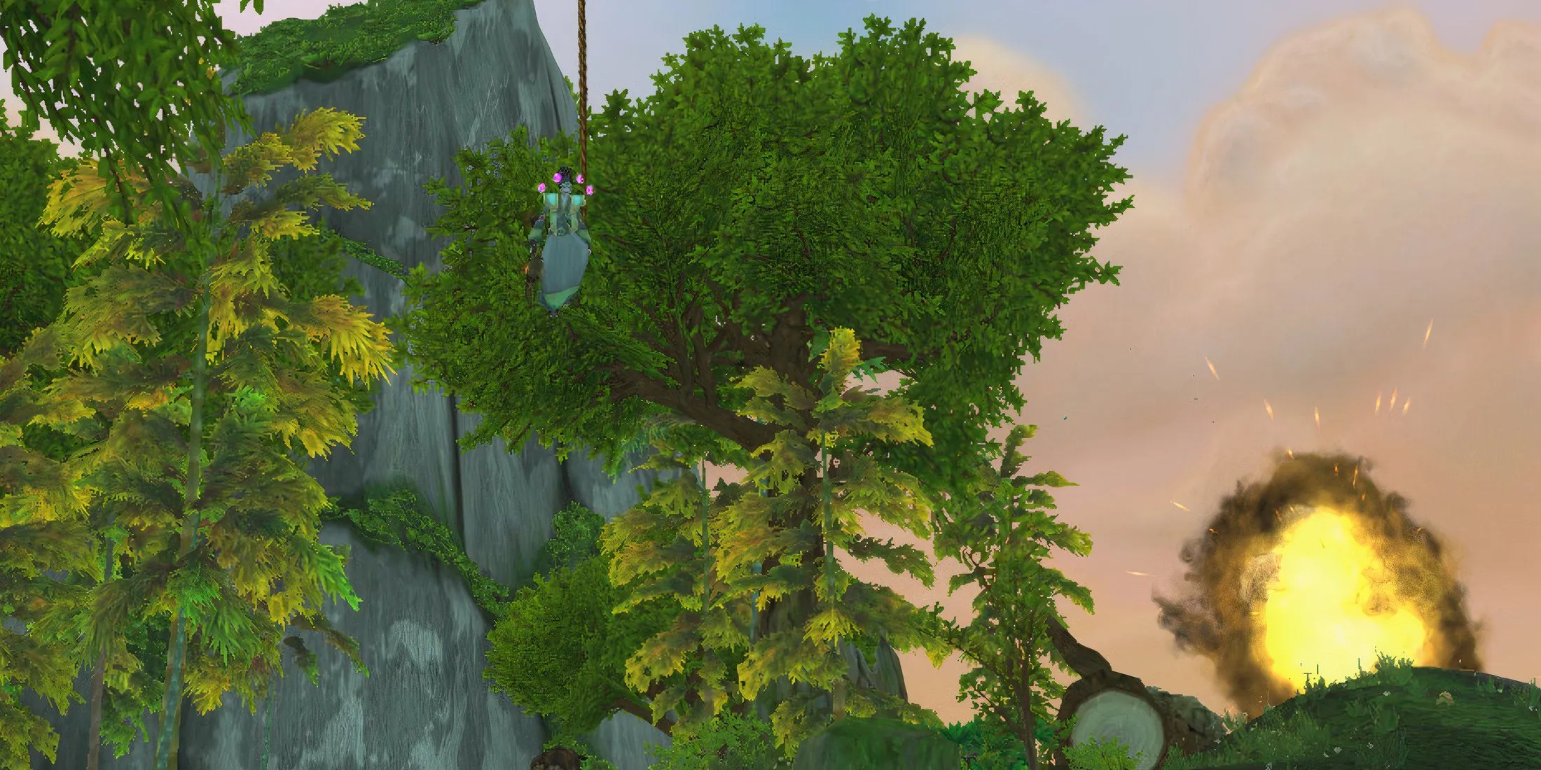Người chơi nhảy dù xuống Rừng Ngọc, khu vực đầu tiên của Pandaria