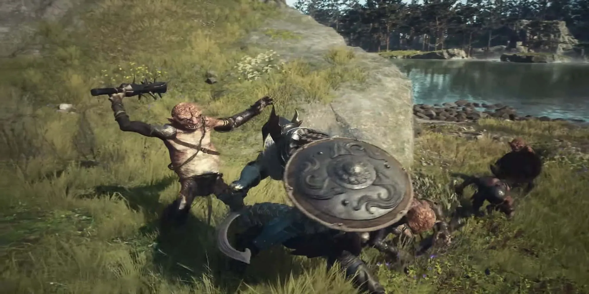 Người chơi sử dụng khiên Battahli chiến đấu trong Dragon's Dogma 2, minh họa gameplay combat hành động RPG.