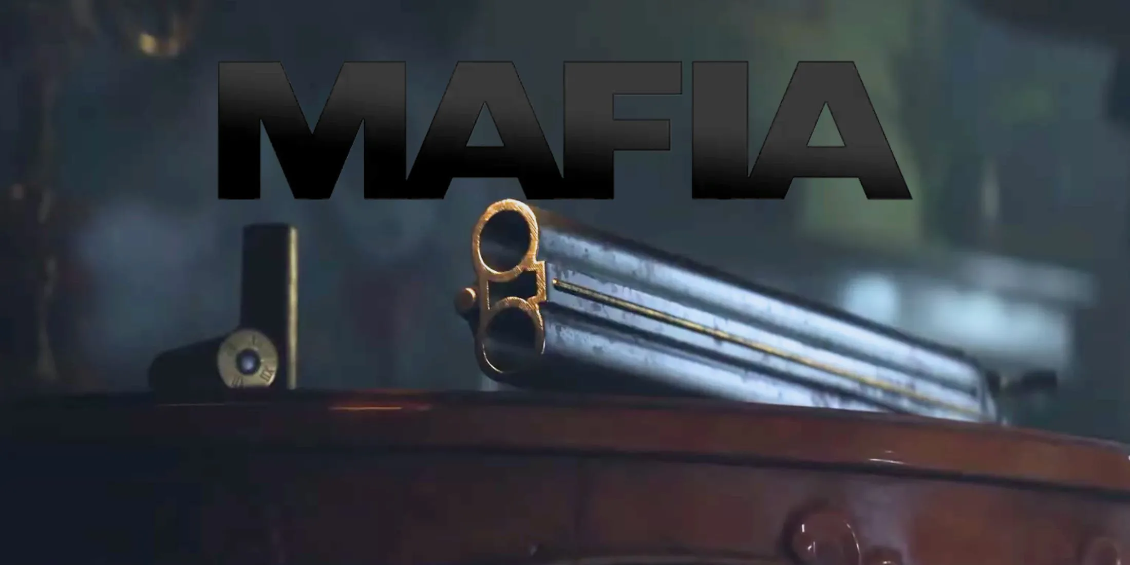 Nhân vật cầm súng shotgun trong tư thế chiến đấu, một cảnh từ gameplay Mafia: The Old Country
