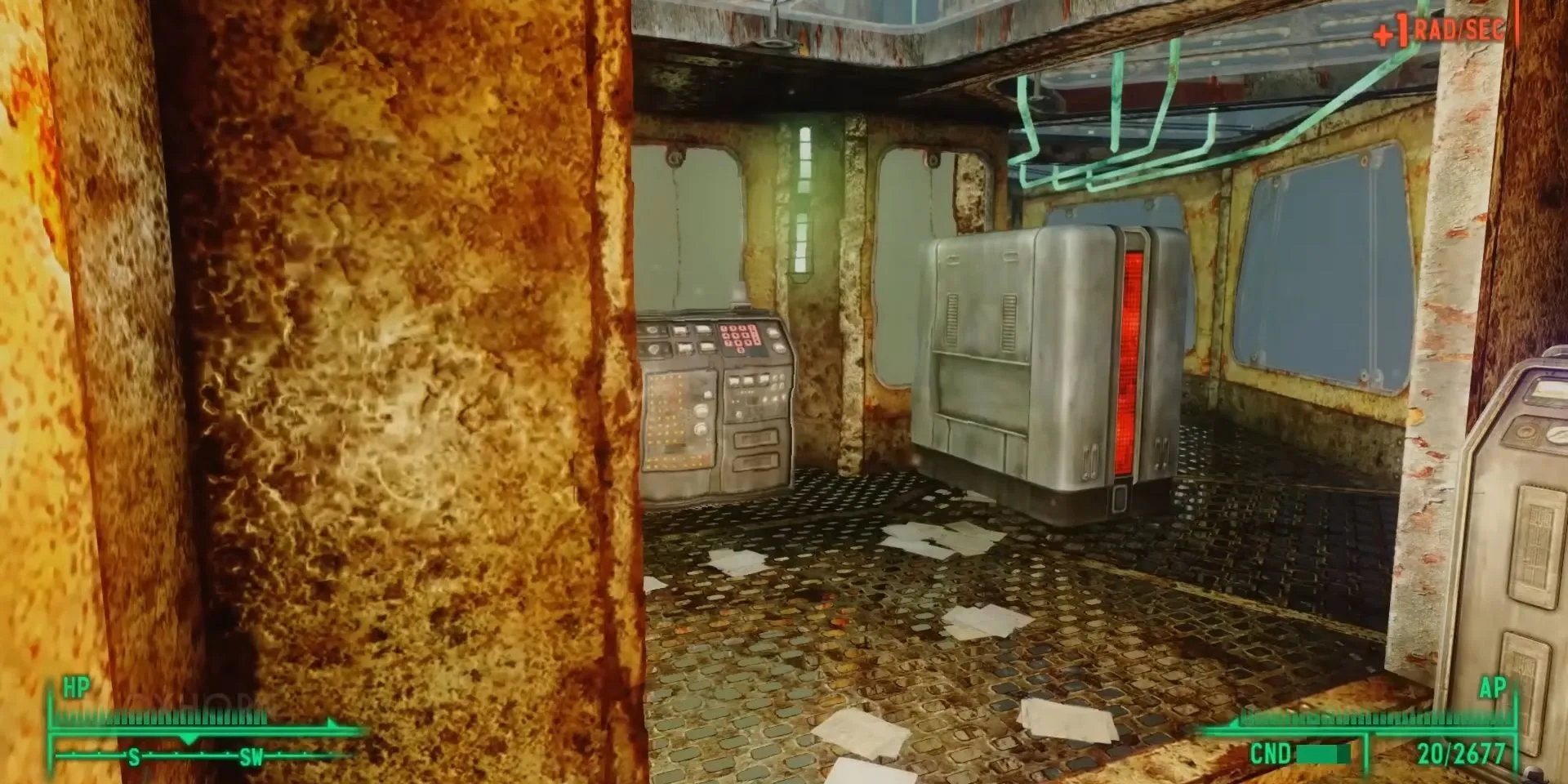 Nhân vật chính tiến vào buồng thanh lọc Project Purity trong Fallout 3, nơi xảy ra lỗ hổng cốt truyện về cái chết.