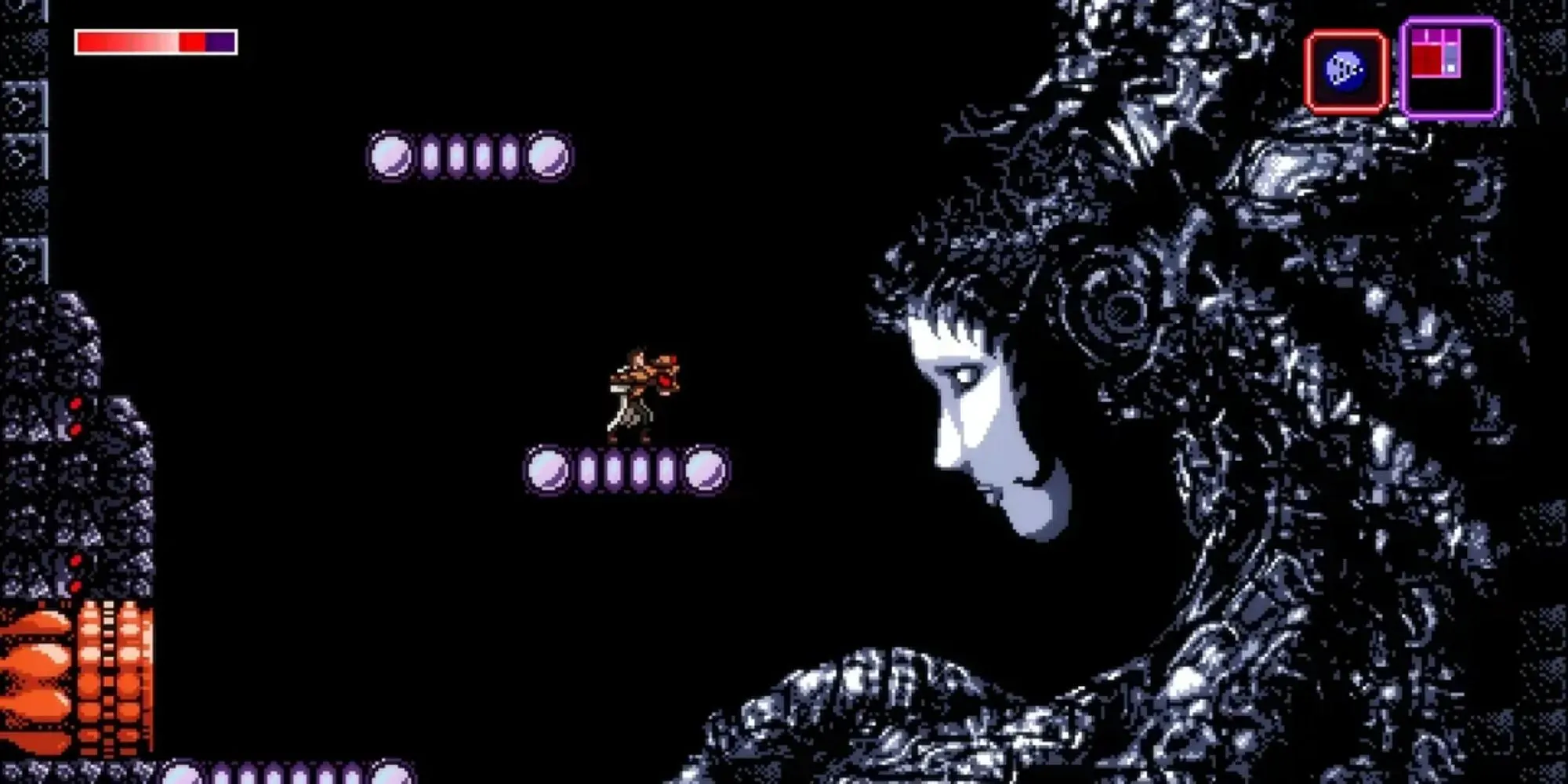Nhân vật chính Trace sử dụng vũ khí độc đáo trong Axiom Verge