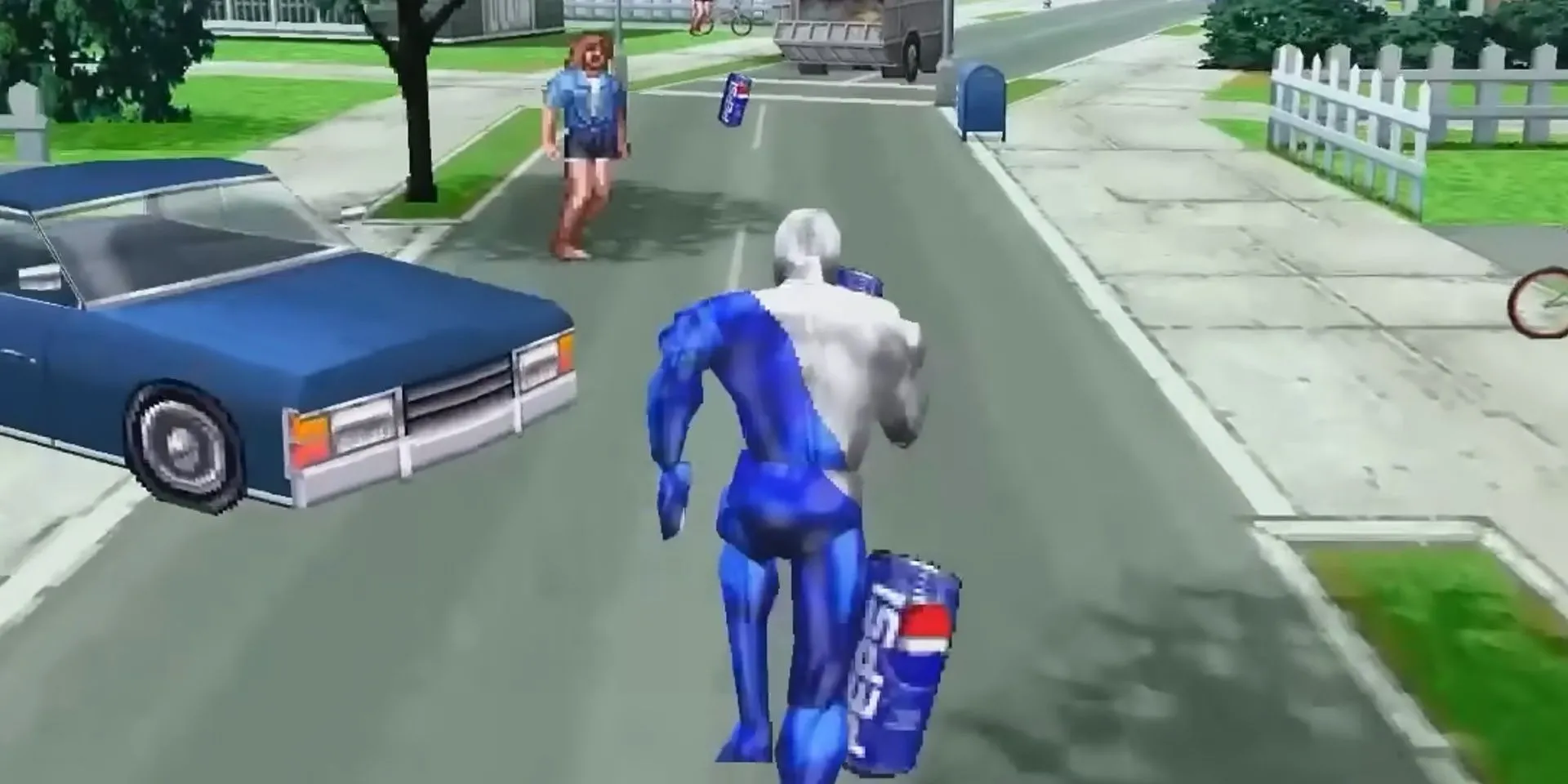 Pepsiman chạy trên đường, né tránh chướng ngại vật trong game