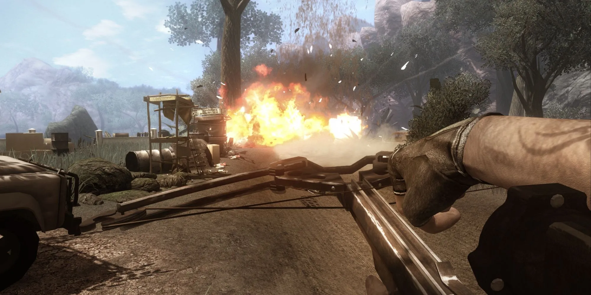 Phong cảnh châu Phi trong Far Cry 2, minh họa môi trường mở và hiệu ứng hình ảnh của game