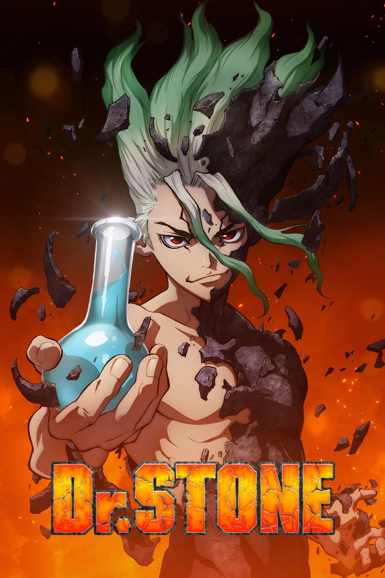 Poster anime Dr. Stone 2019, thể hiện nhân vật chính Senku Ishigami và tinh thần khoa học viễn tưởng đặc trưng, tiếp tục hành trình trong phần Science Future mùa hè 2025.