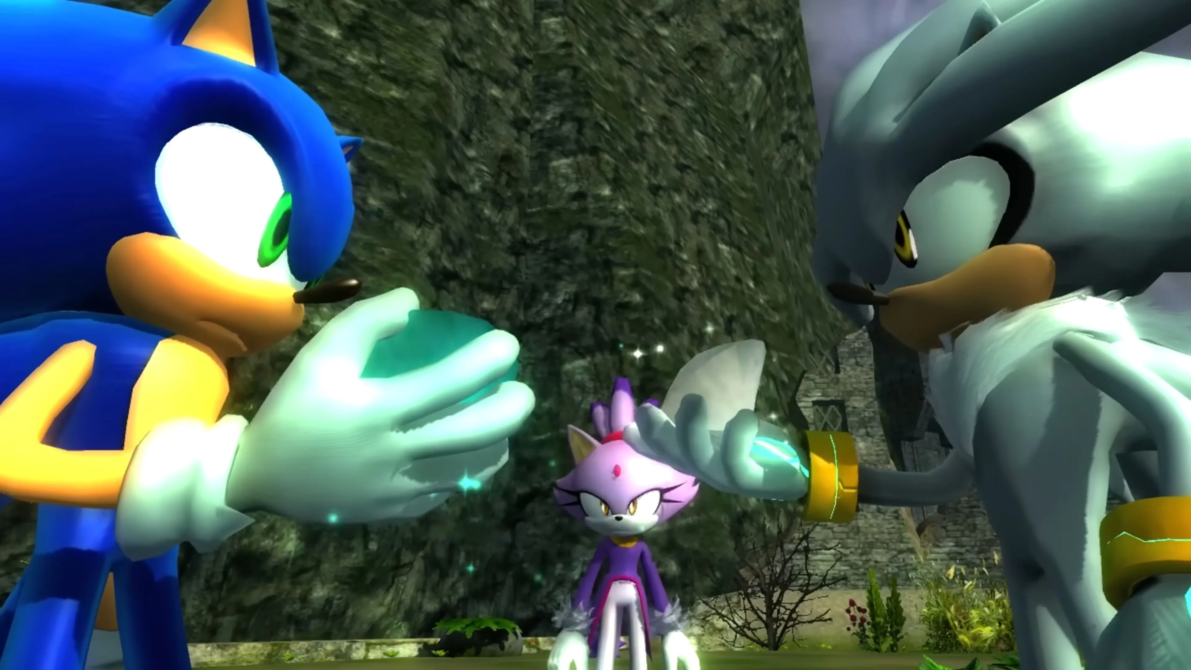 Sonic và Elise trong Sonic the Hedgehog (2006), thể hiện tương tác giữa nhân vật game và con người.