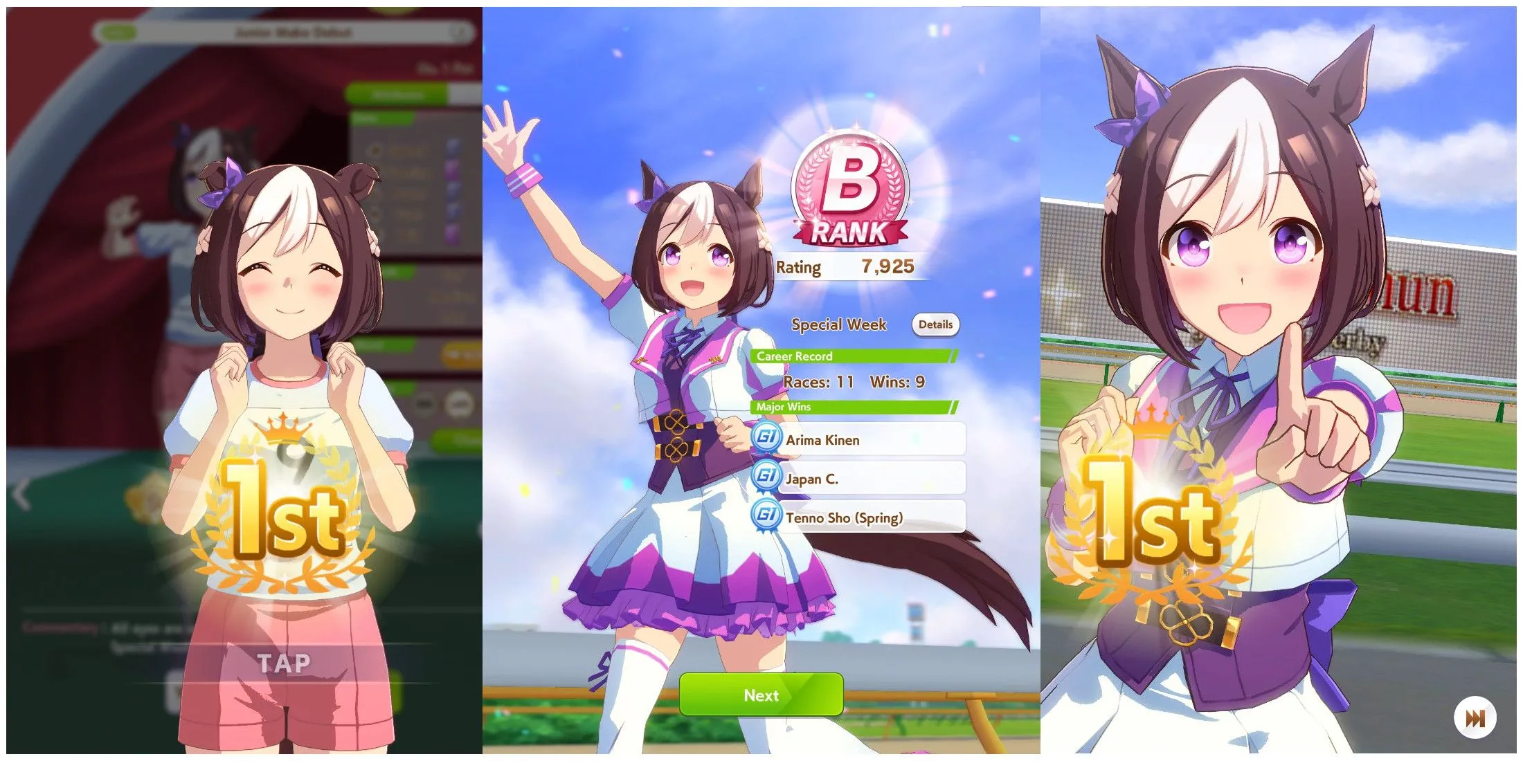 Special Week ăn mừng chiến thắng Triple Crown trong Umamusume Pretty Derby