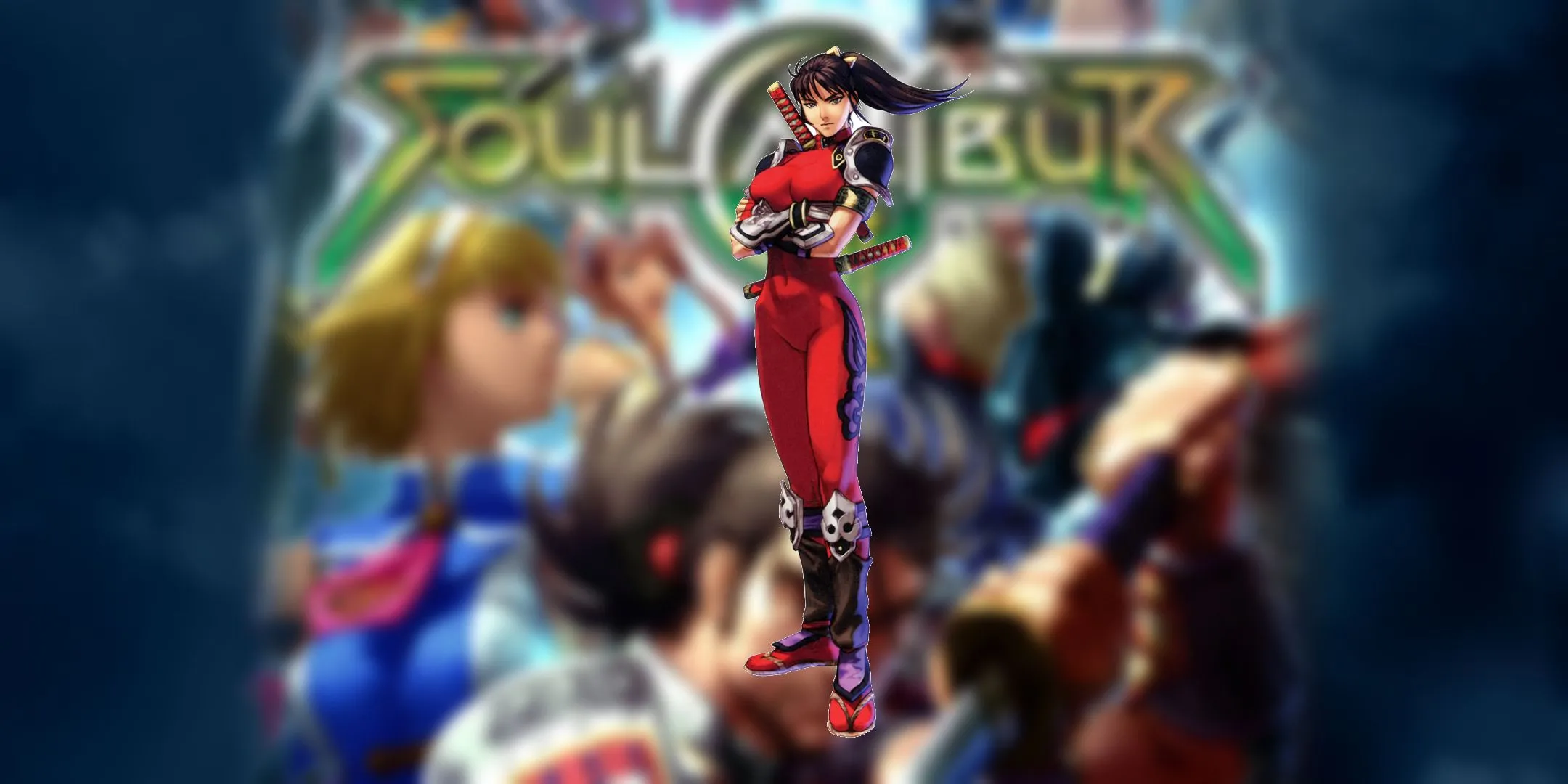 Taki, nữ ninja áo đỏ với tư thế sẵn sàng chiến đấu trong Soul Calibur 2