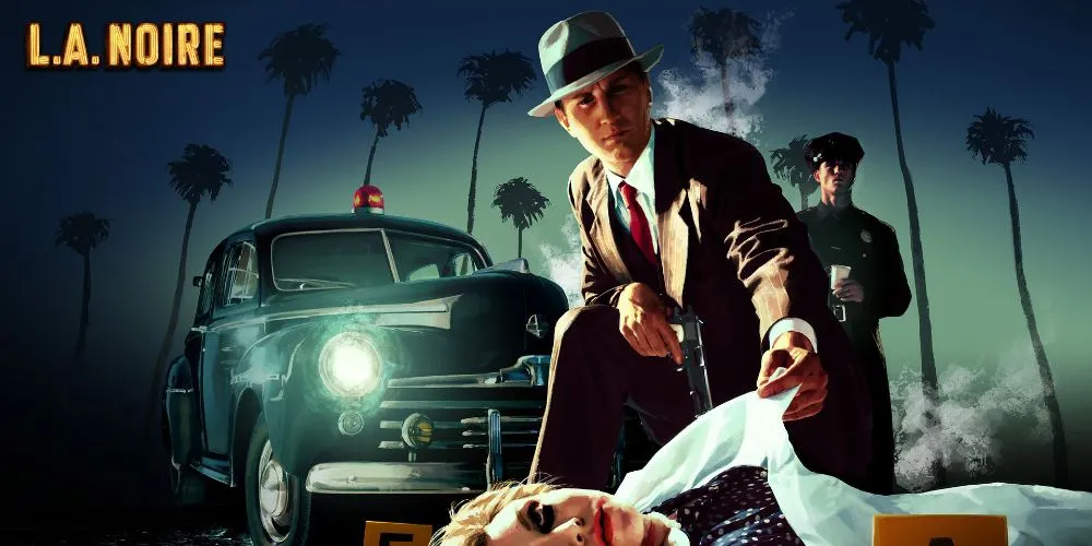Thám tử Cole Phelps tại hiện trường vụ án trong L.A. Noire, khám phá bí ẩn thành phố Los Angeles thời hậu Thế chiến II.