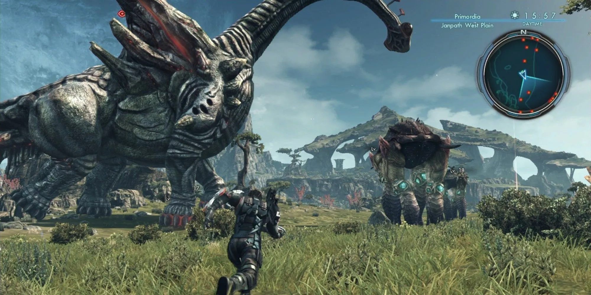 Thế giới mở tương lai rộng lớn trong Xenoblade Chronicles X, thể hiện yếu tố khám phá.