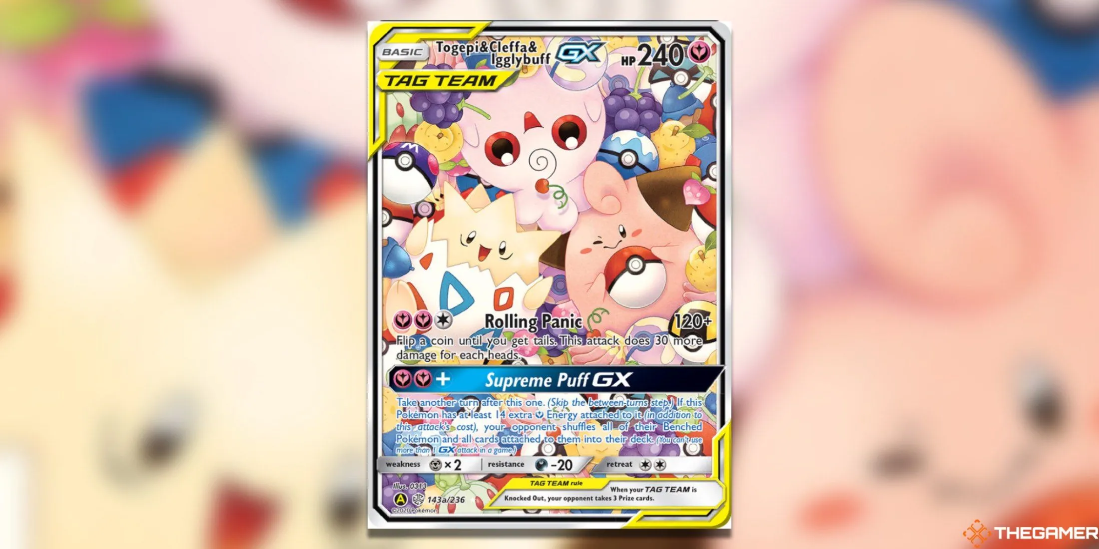 Thẻ Promo Togepi &amp; Cleffa &amp; Igglybuff GX, một ví dụ điển hình về artwork độc đáo trên các thẻ bài Fairy-type hiếm.