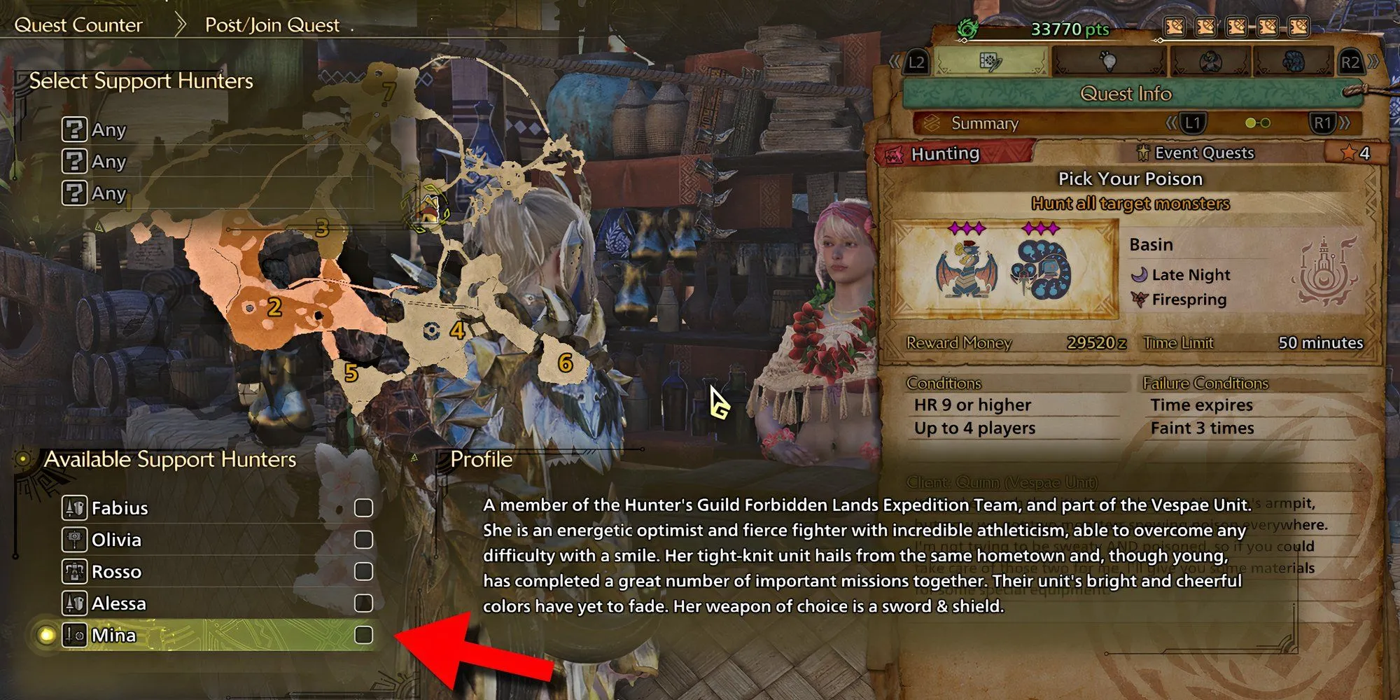 thông tin mô tả Mina trong Monster Hunter Wilds