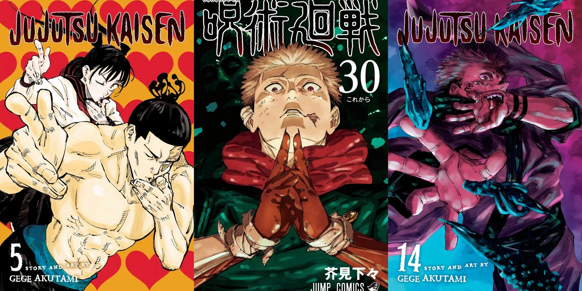 Tuyển tập các bìa manga Jujutsu Kaisen ấn tượng, thể hiện phong cách nghệ thuật đặc trưng của series.