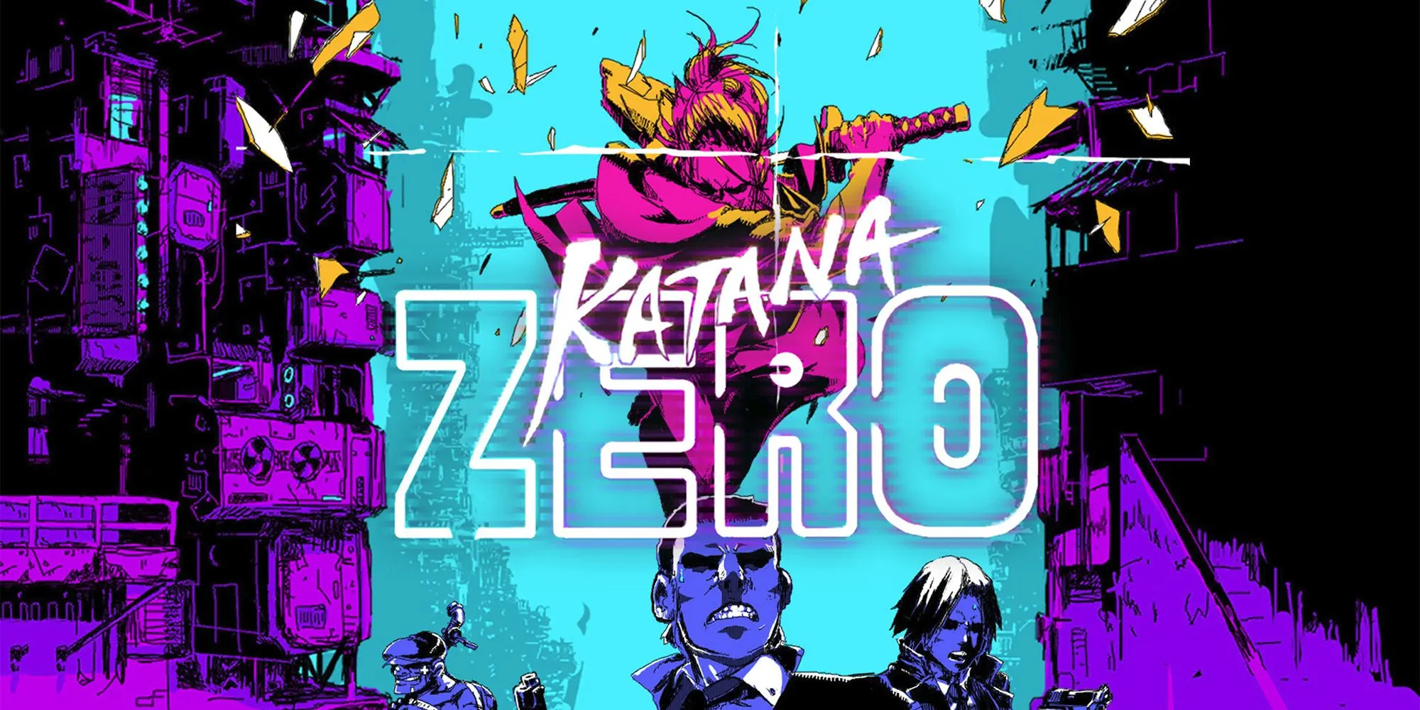 Zero, nhân vật chính của Katana Zero, đang tấn công một nhóm kẻ thù bằng thanh kiếm katana trong một màn chơi hành động nhanh.